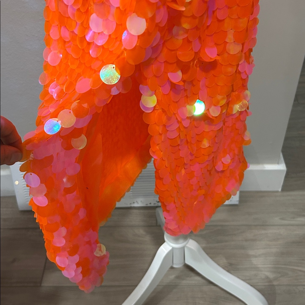 Anthropologie Orange Sequin Pencil Skirt - Picture 7 of 14